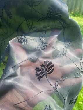 Black embroidered floral scarf